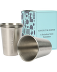 Set of four sleek brushed stainless steel tumblers from Kingsley & Harper in The Socialite Picnic Set