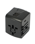 Black Globetrotter cube travel adapter with international plugs and USB ports