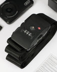 Black nylon luggage strap with 3-digit lock and baggage tag in Globetrotter Travel Set