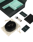 Black leather belt with silver automatic buckle in Commuter Travel Set