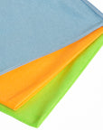Three microfiber cloths in blue, orange, green from The Detailer Car Cleaning Set