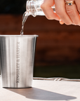 Sleek brushed stainless steel tumbler engraved with Kingsley & Harper for The Socialite Picnic Set