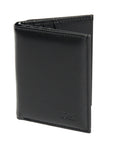 Black leather Hanborough tri-fold wallet with subtle stitching and embossed logo