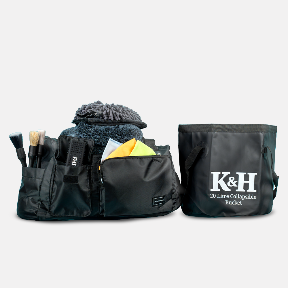 Black K&H 20L collapsible bucket with white logo for car cleaning