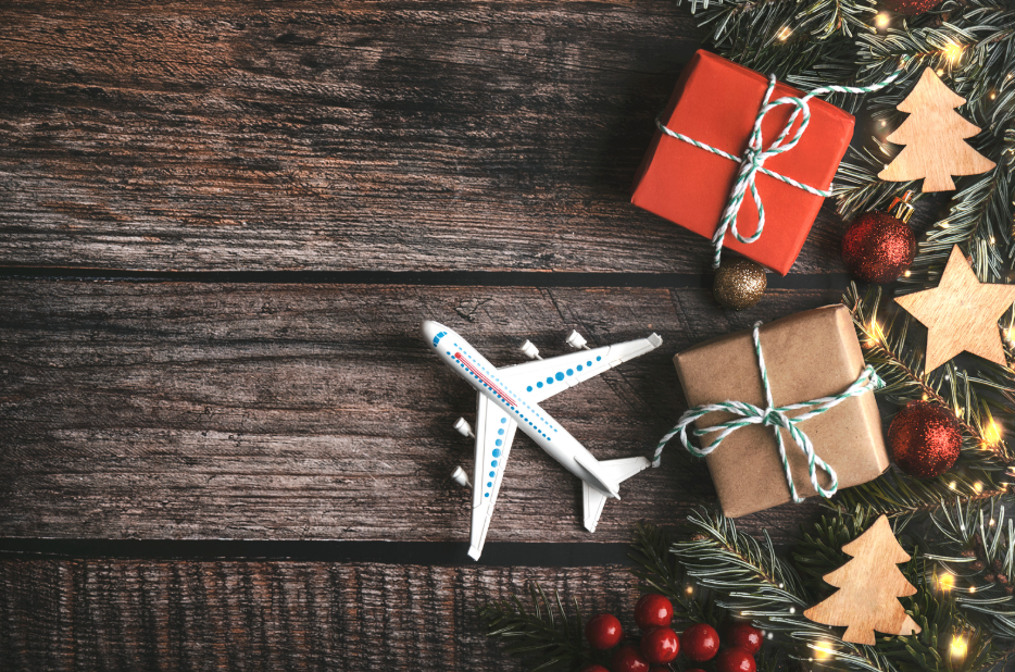 Travel theme christmas gifts wrapped up