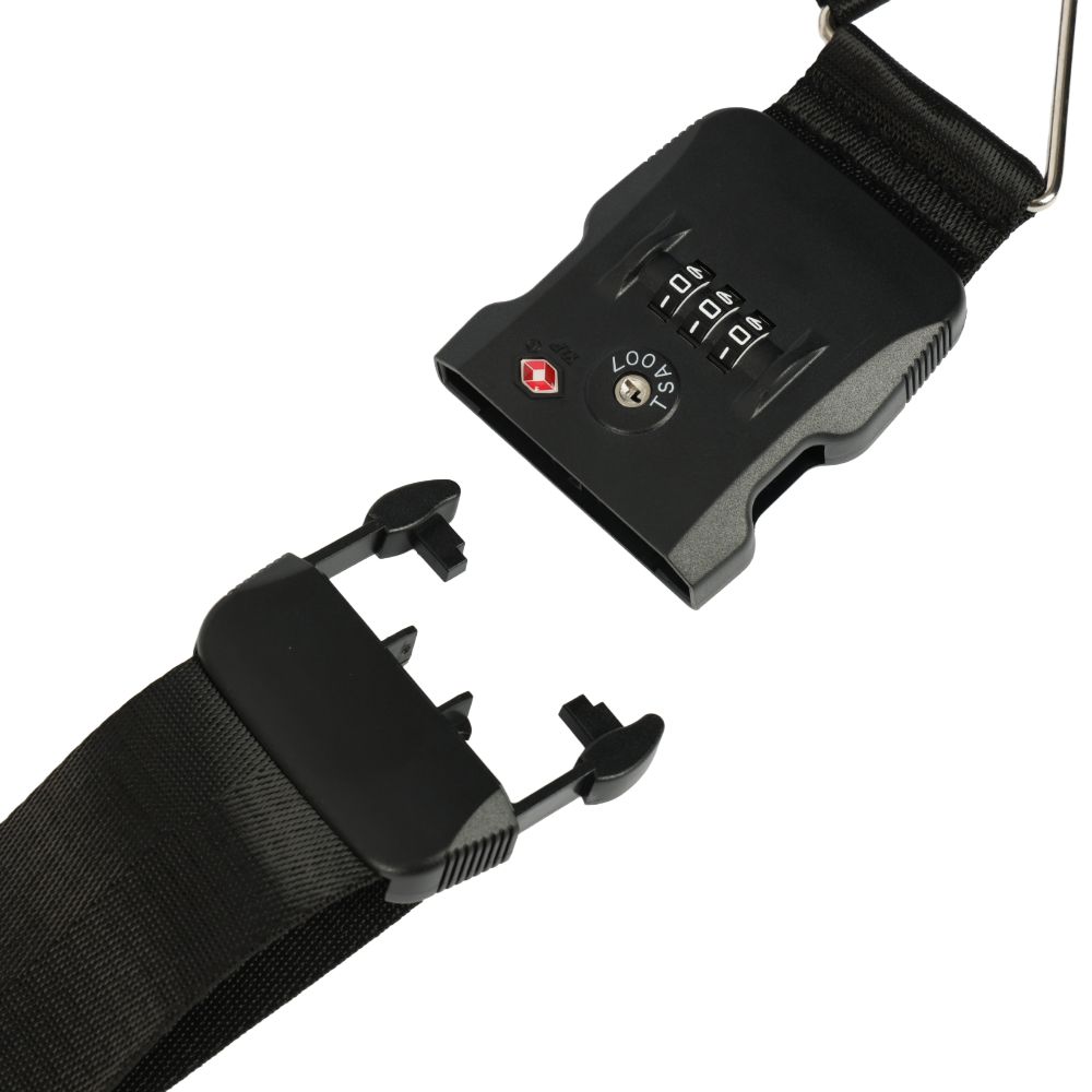 Black plastic luggage strap with red logo and dials from Globetrotter Travel Set