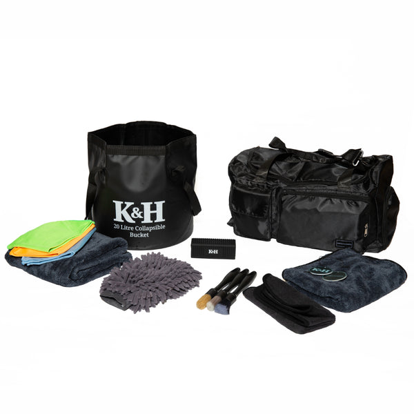 Black K&H 20L collapsible bucket with handles in The Detailer Car Cleaning Set