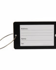 Black rectangular luggage tag with silver cable clasp from The Globetrotter Travel Set