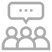 Icon of three people with a speech bubble above them, indicating communication.